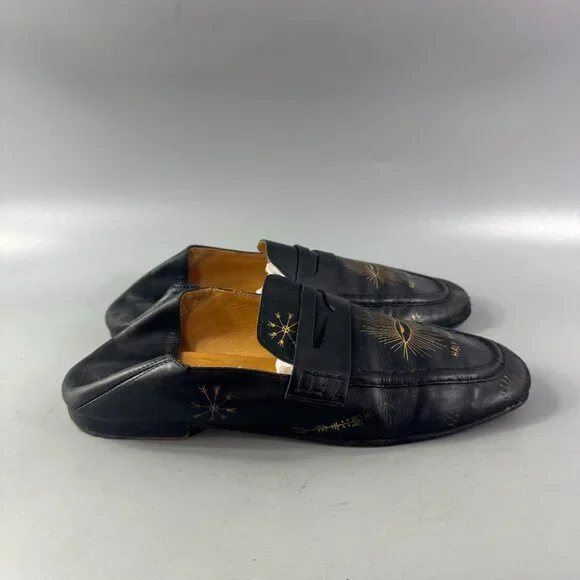 Isabel Marant Fanzel Collapsible-heel Leather Loafers In Metallic Black, Size 40 - Picture 2 of 14